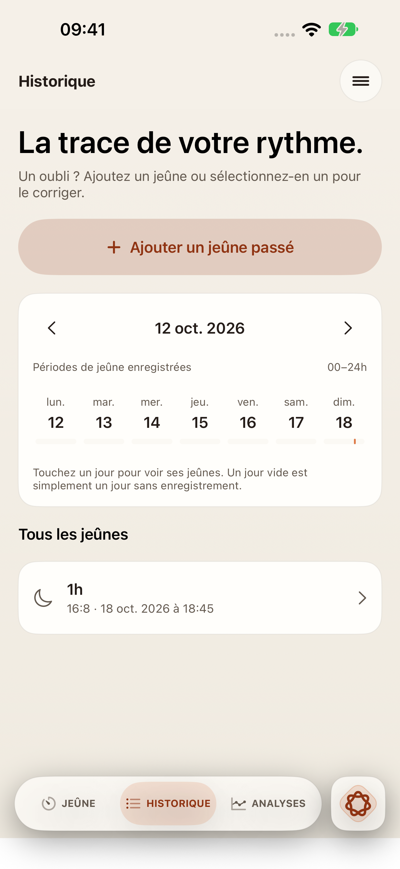 Historique Tend Fast avec des exemples de jeûnes terminés