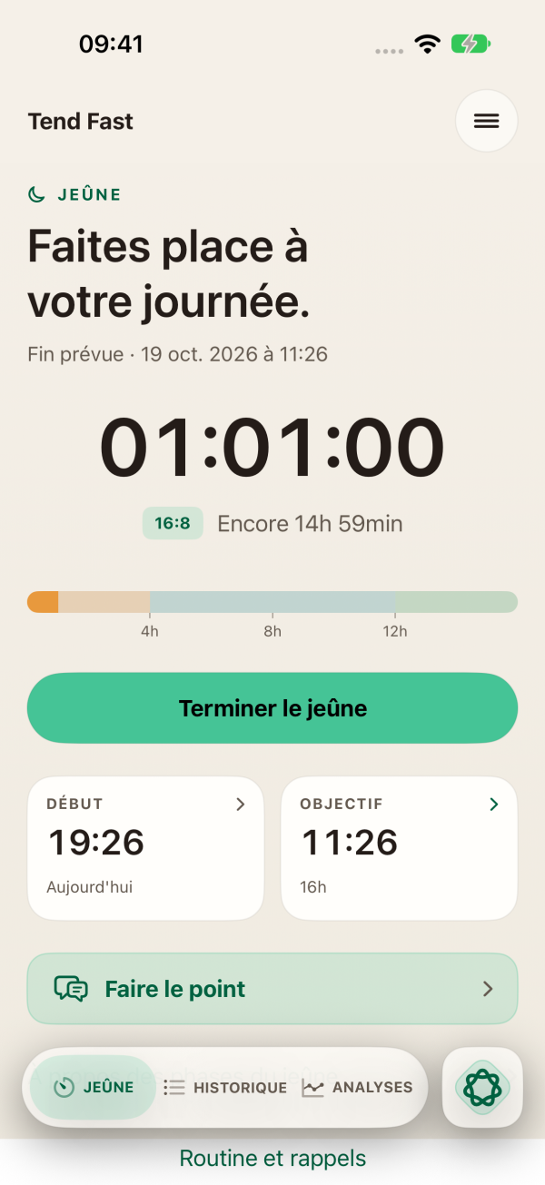 Écran de jeûne Tend Fast avec la couleur d’accent vert